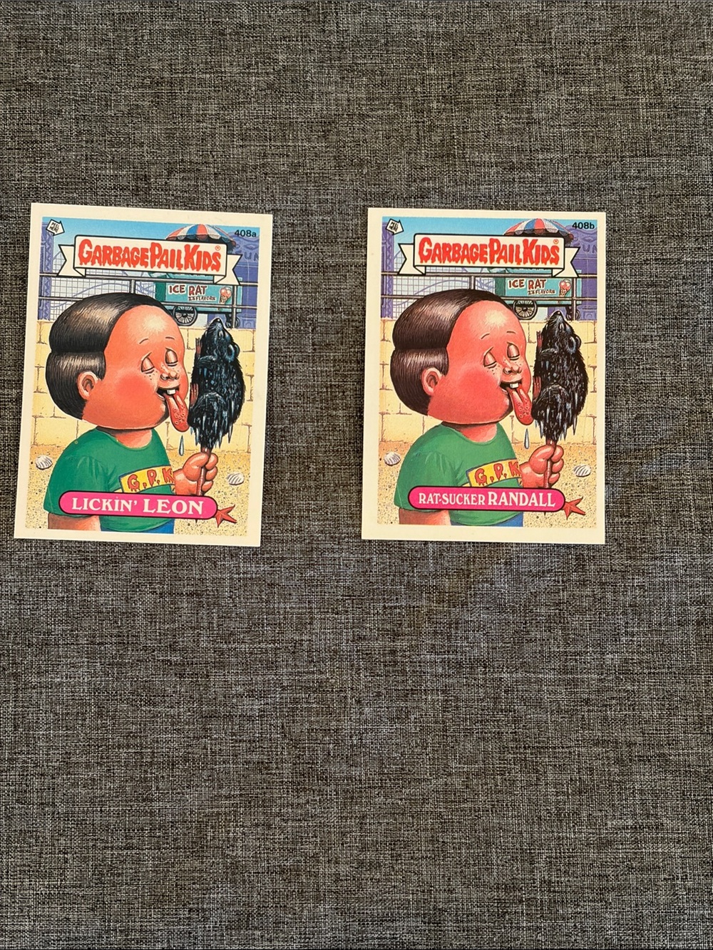 Garbage Pail Kids Lickin' Leon & Rat-Sucker Randall Trading Cards pairs